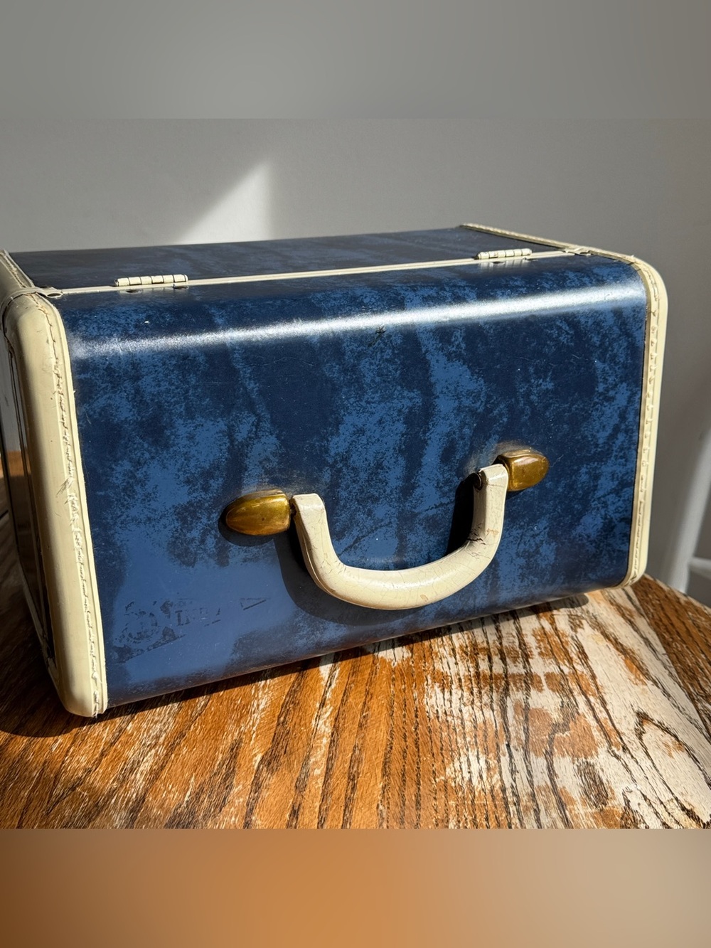 Vtg Samsonite Schwayder Train Luggage 4712 Makeup Travel Case Blue Marble 13x9x8 - Picture 5 of 14